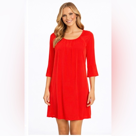 glam Dresses & Skirts - Glam Bright Red Dress Flare 3/4 Length Sleeve Size Medium